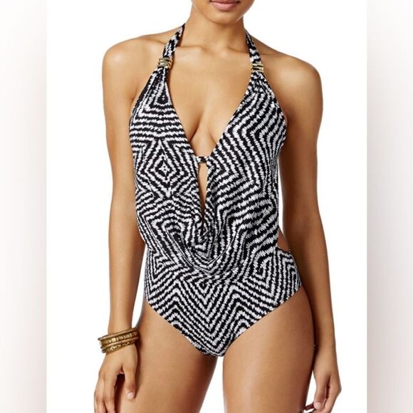 bar III Womens's Feather Daze Draped Monokini One-Piece Swimsuit Size S - Picture 1 of 5